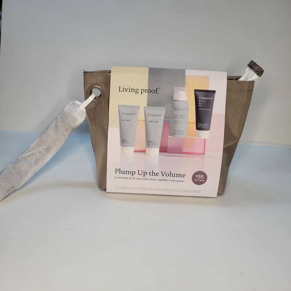 Living Proof Plump Up The Volume Trial Kit in Gift Pack Canvas Pouch New